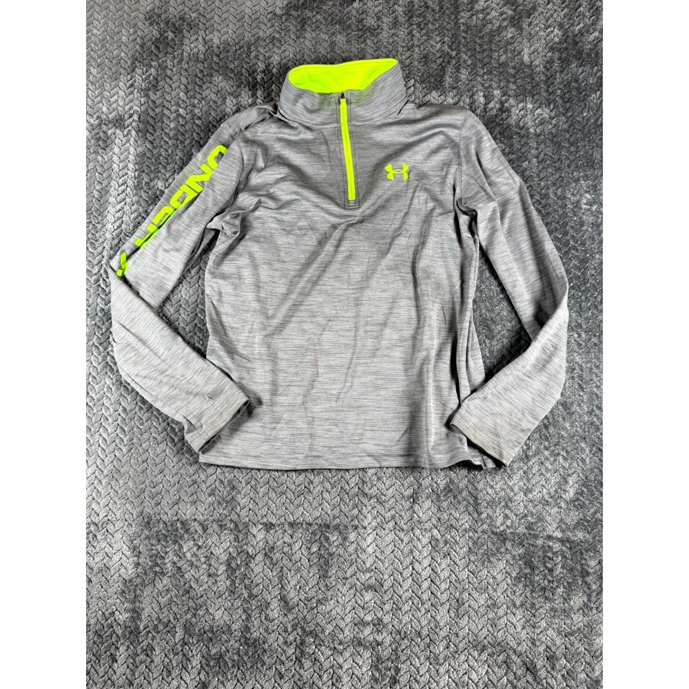 Under Armour Heatgear Top Youth Large Heather Gray Logo Quarter Zip Athletic